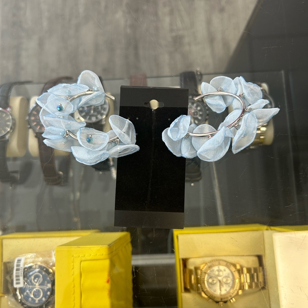 Blue Floral Hoop Earrings
